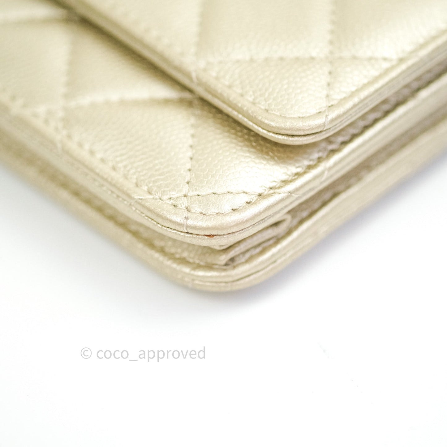 Chanel Quilted Wallet on Chain WOC Light Gold Caviar Gold Hardware