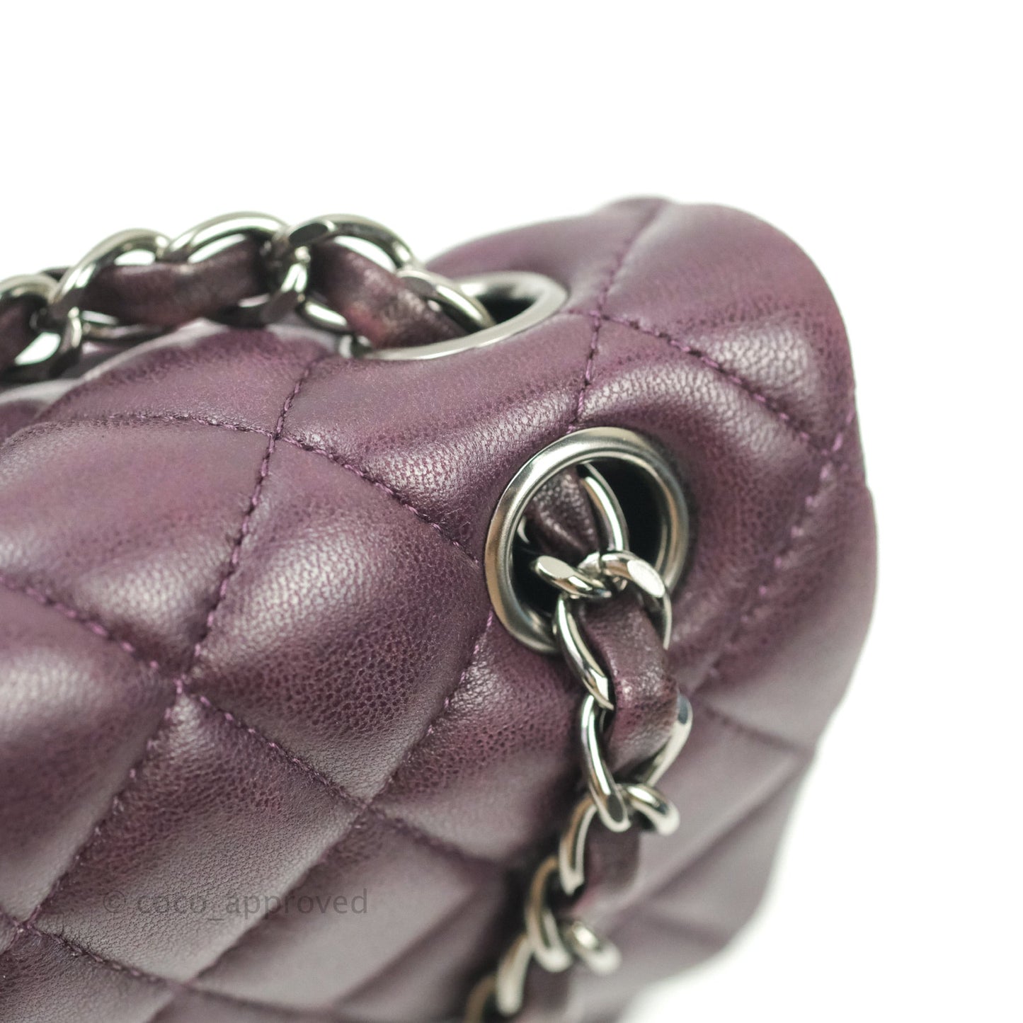 Chanel Quilted Mini Rectangular Purple Lambskin Silver Hardware