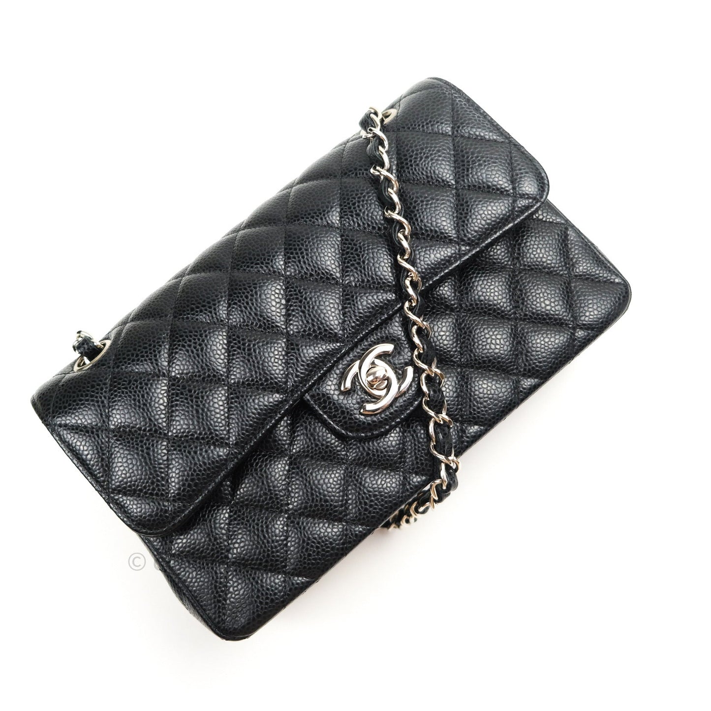 Chanel Quilted S/M Small Classic Flap Black Caviar Silver Hardware