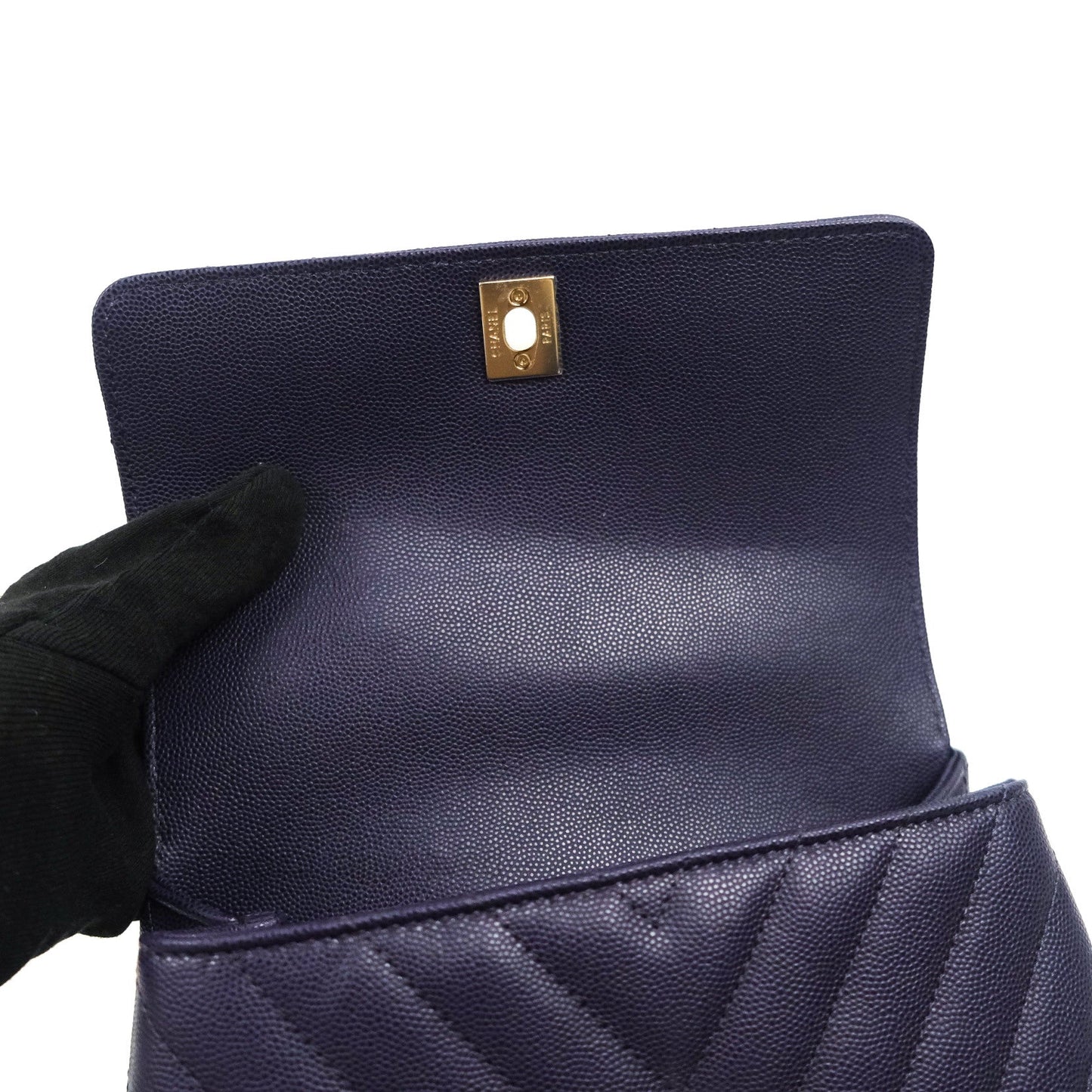 Chanel Mini Coco Handle Chevron Purple Caviar Quilted Gold Hardware
