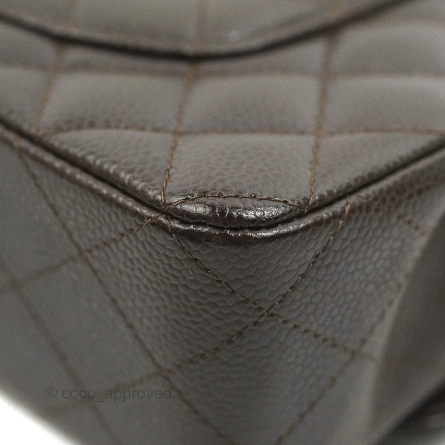 Chanel Classic M/L Medium Flap Quilted Dark Chocolate Brown Caviar Silver Hardware