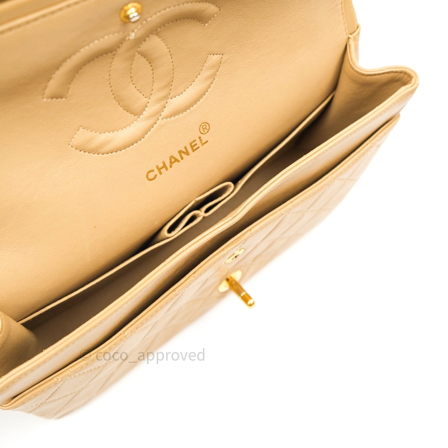 Chanel Vintage Classic Double Flap M/L Beige Lambskin 24K Gold Hardware
