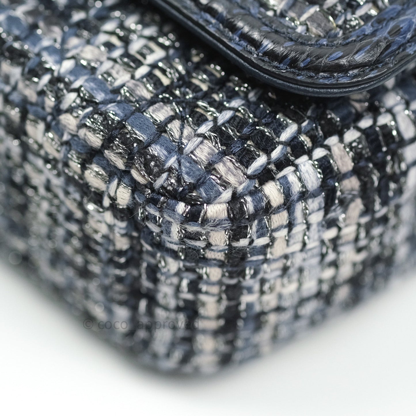 Chanel Quilted Small CC Filigree Flap Blue Tweed With Python 18S