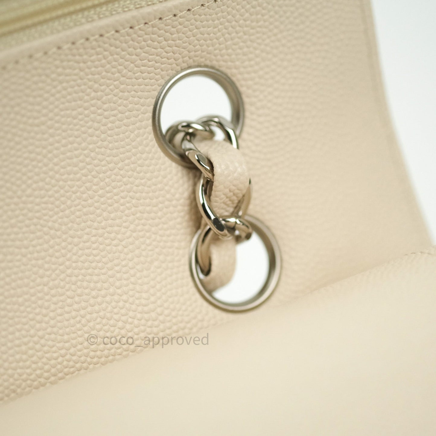 Chanel Classic M/L Medium Double Flap Quilted Ivory Caviar Silver Hardware