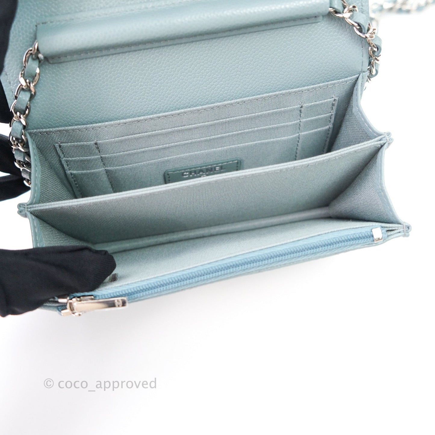 Chanel Quilted Mini Wallet on Chain WOC Blue Grey Caviar Silver Hardware 20B