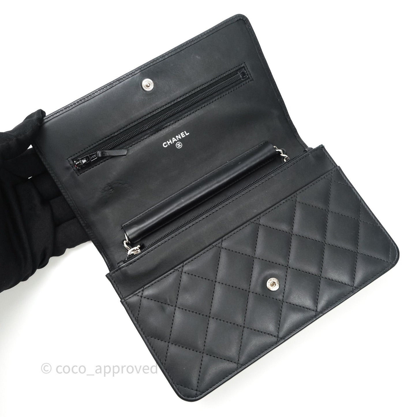 Chanel Quilted Wallet on Chain WOC Cambon Black Calfskin Silver Hardware
