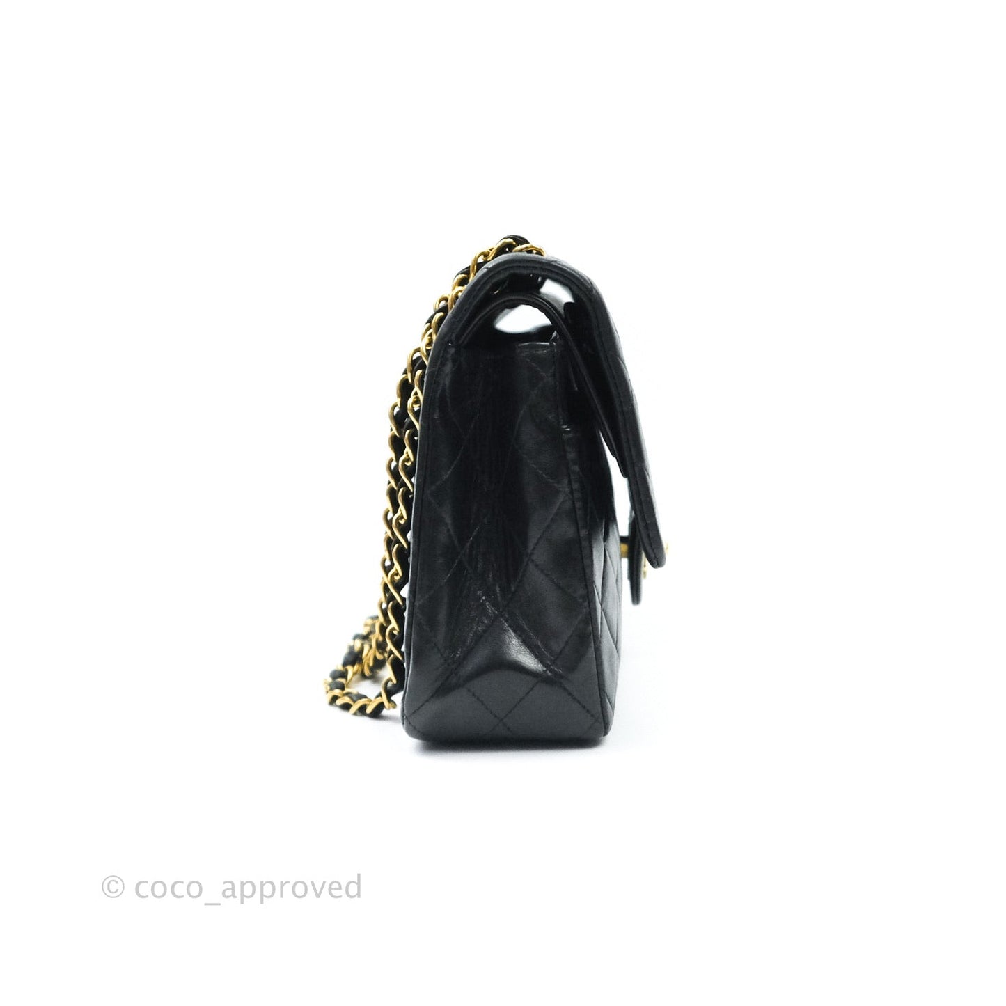 Chanel Vintage M/L Medium Double Flap Bag Black Lambskin 24K Gold Hardware