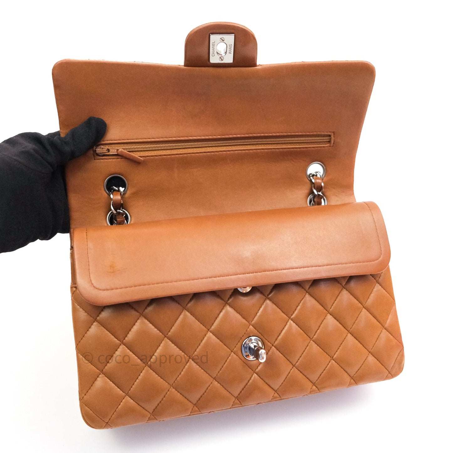 Chanel Classic M/L Brown Lambskin Silver Hardware