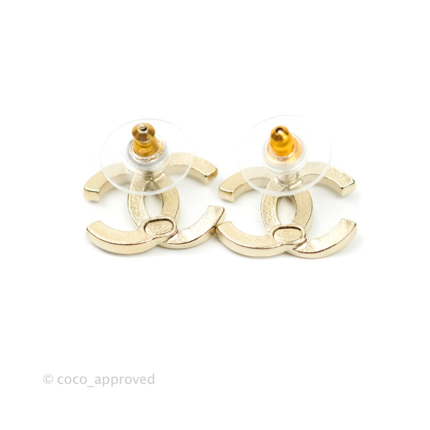 Chanel Crystal CC Earrings Light Gold Tone 20B