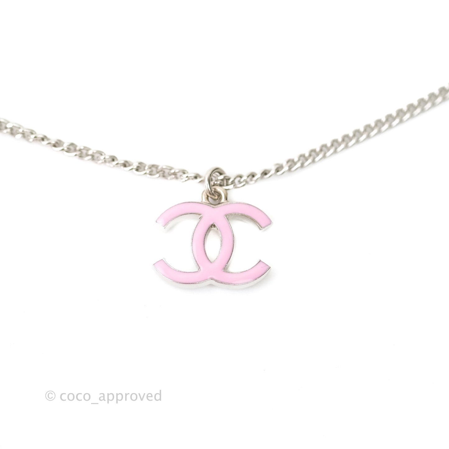 Chanel Enamel CC Necklace Silver Pink