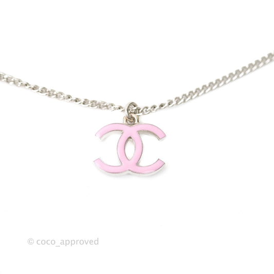 Chanel Enamel CC Necklace Silver Pink