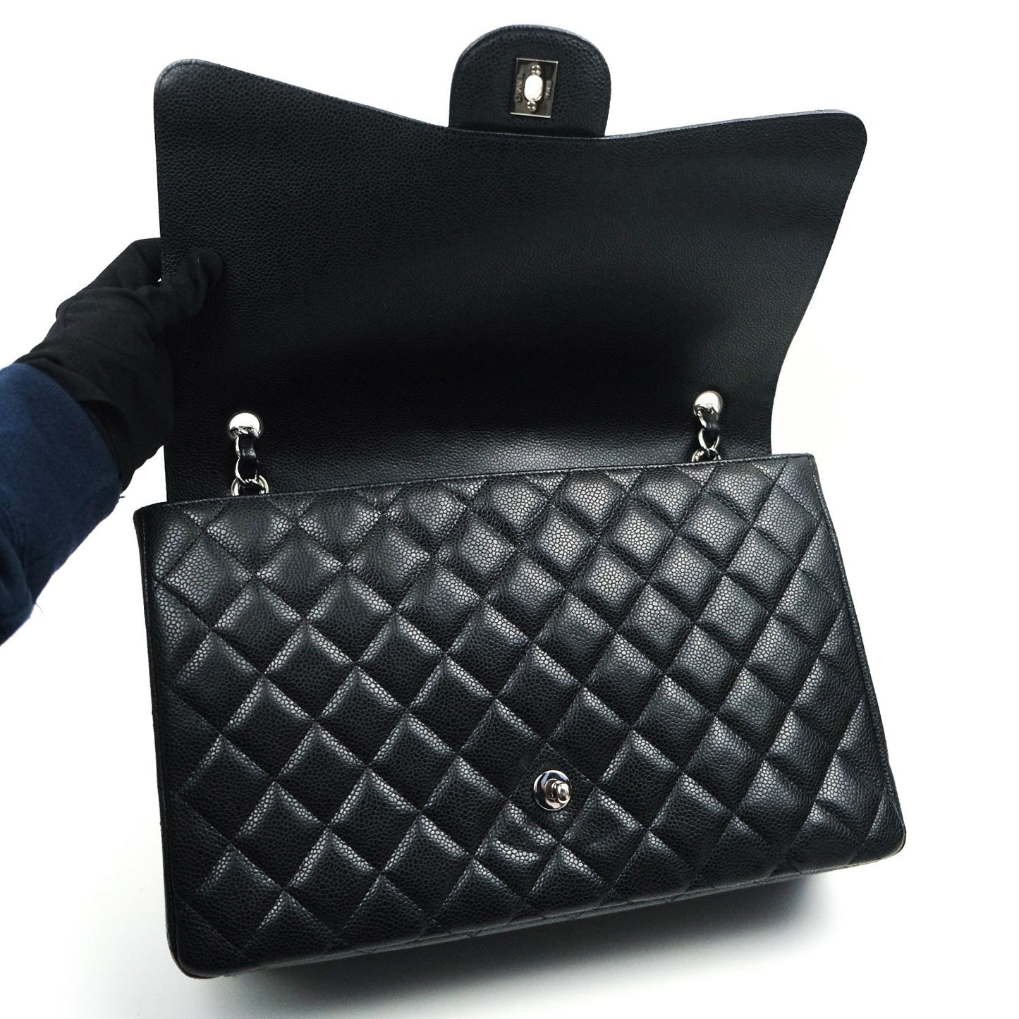 Chanel Classic Maxi Single Flap Quilted Black Caviar Silver Hardware