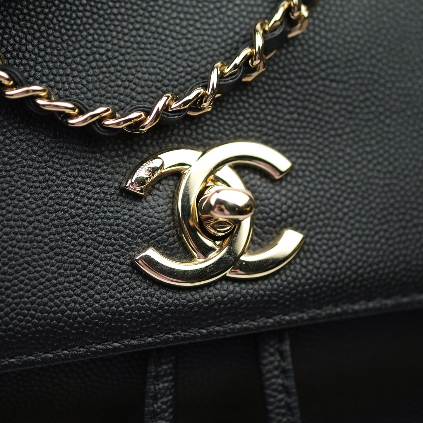 Chanel Quilted Business Affinity Backpack Black Caviar Light Gold Hardware
