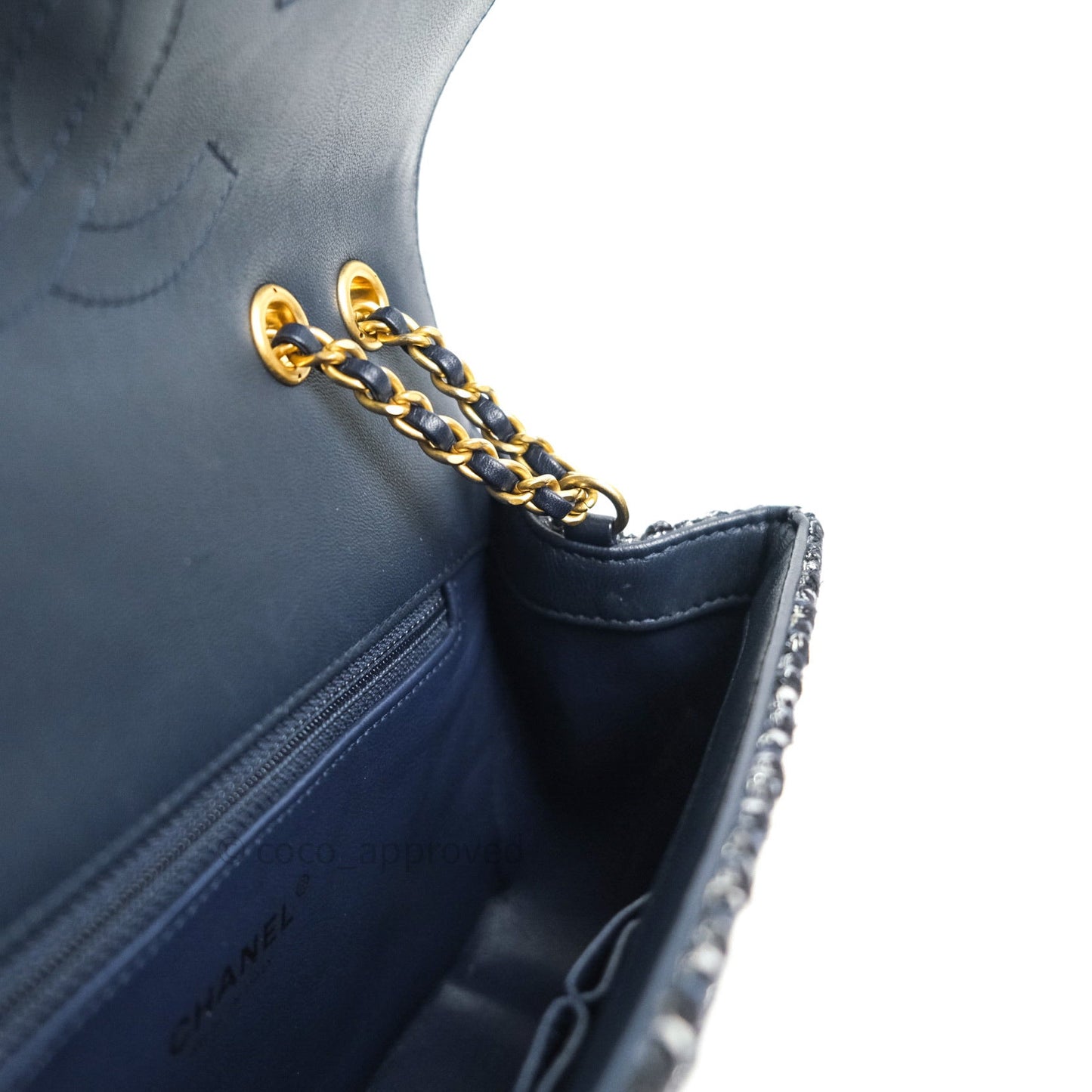 Chanel Quilted Small CC Filigree Flap Blue Tweed With Python 18S