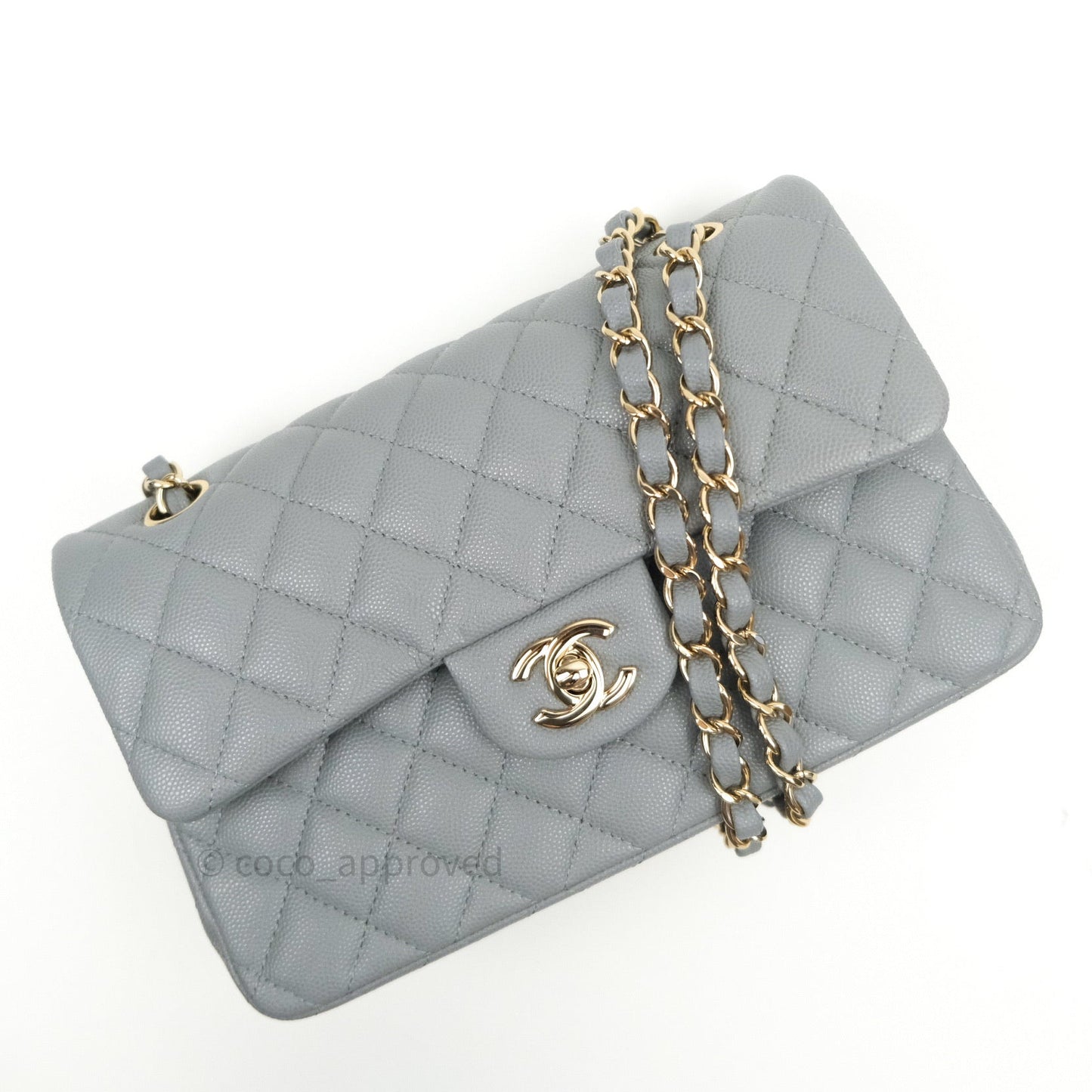 Chanel Classic Small S/M Flap Grey Caviar Light Gold Hardware