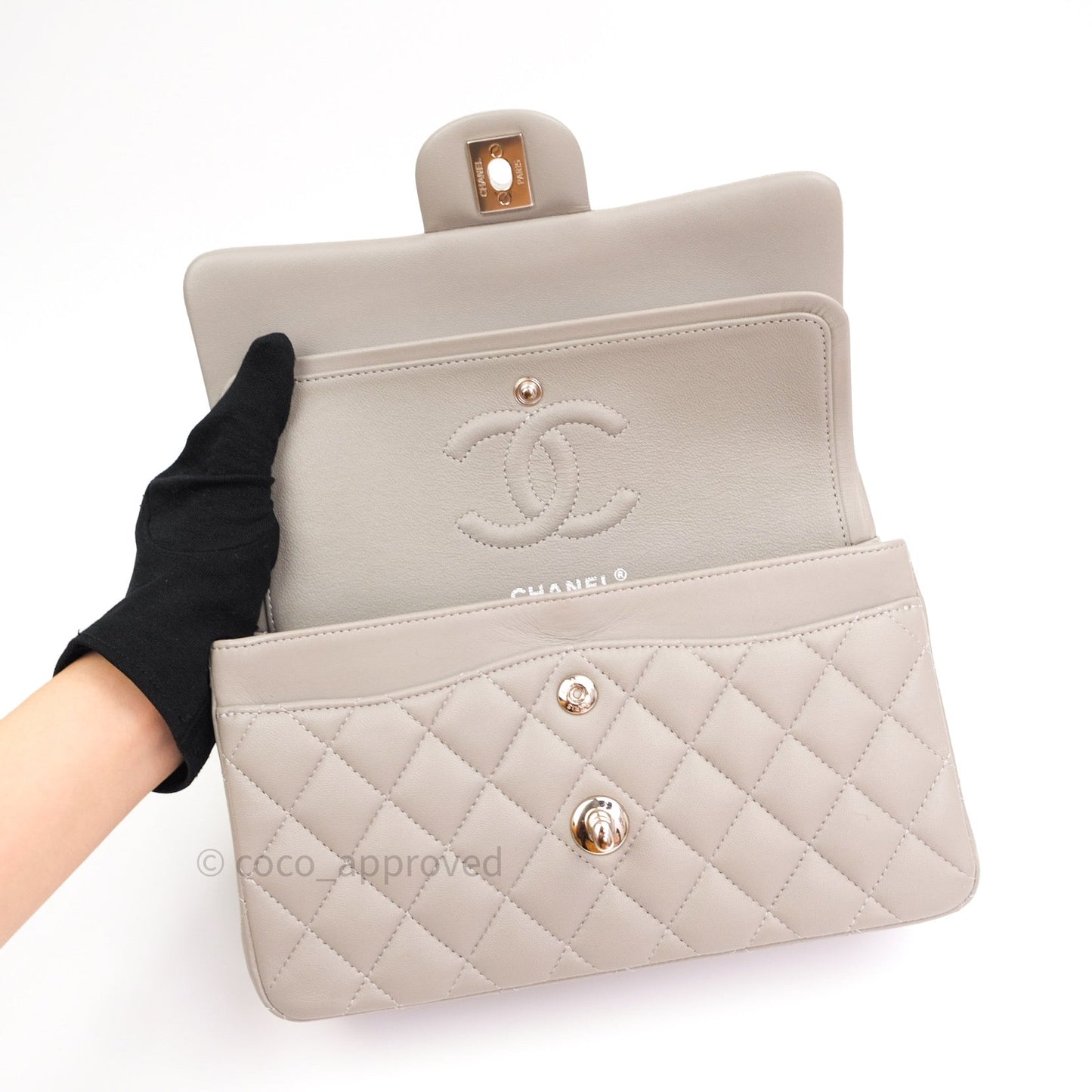 Chanel Classic Small S/M Flap Grey Lambskin Silver Hardware