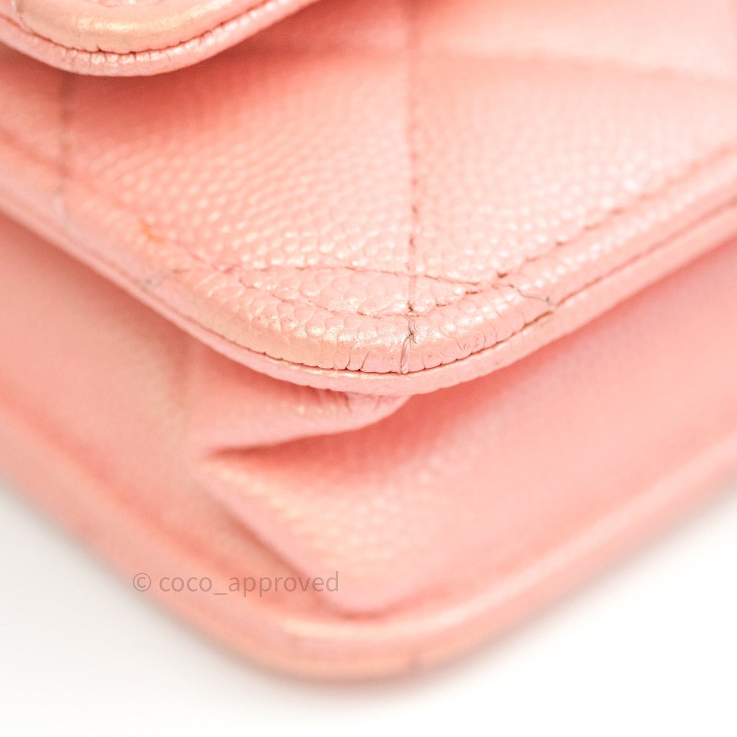 Chanel Quilted Wallet on Chain WOC Iridescent Pink Caviar Gold Hardware 19S