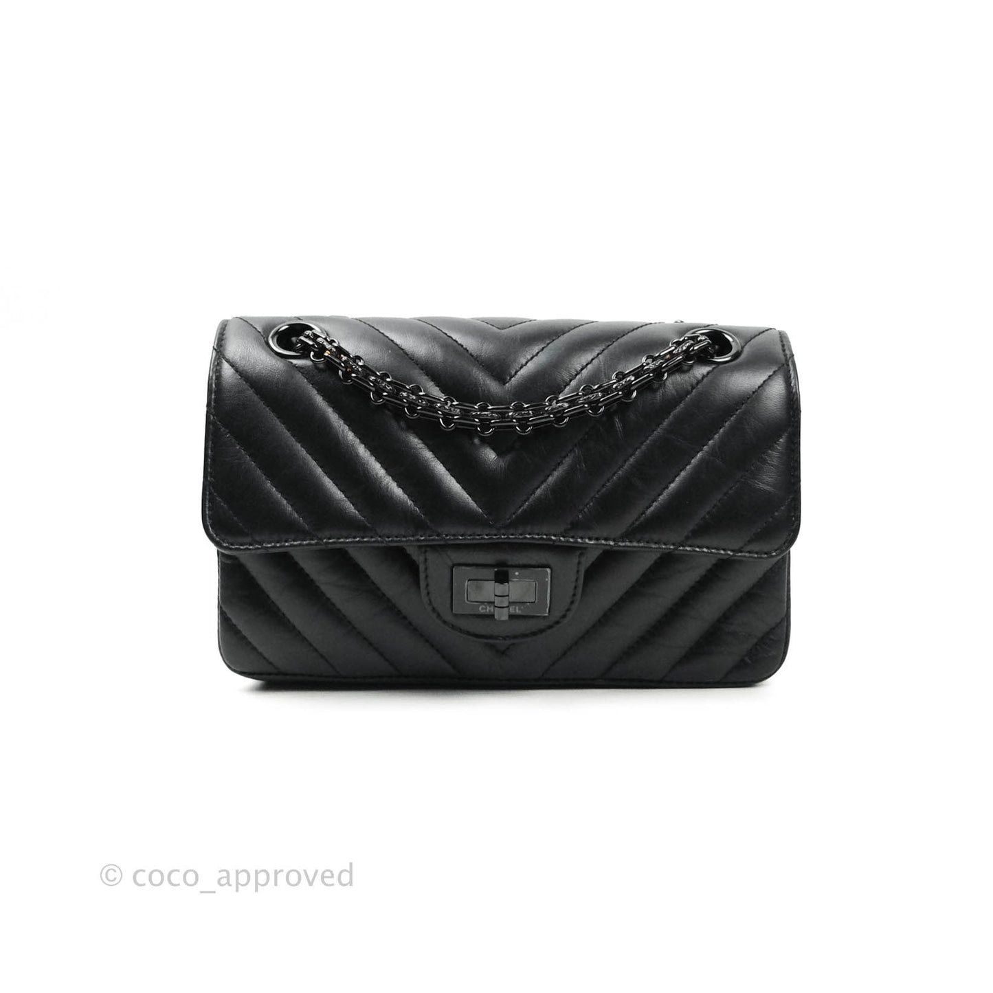 Chanel Mini Reissue 224 So Black Chevron Calfskin Black Hardware