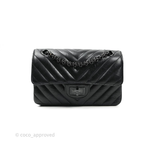 Chanel Mini Reissue 224 So Black Chevron Calfskin Black Hardware