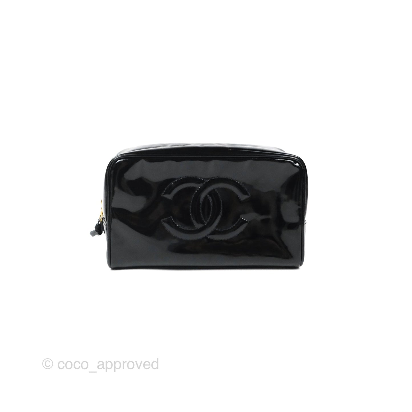Chanel Vintage Coco Black Leather Patent Make Up Pouch