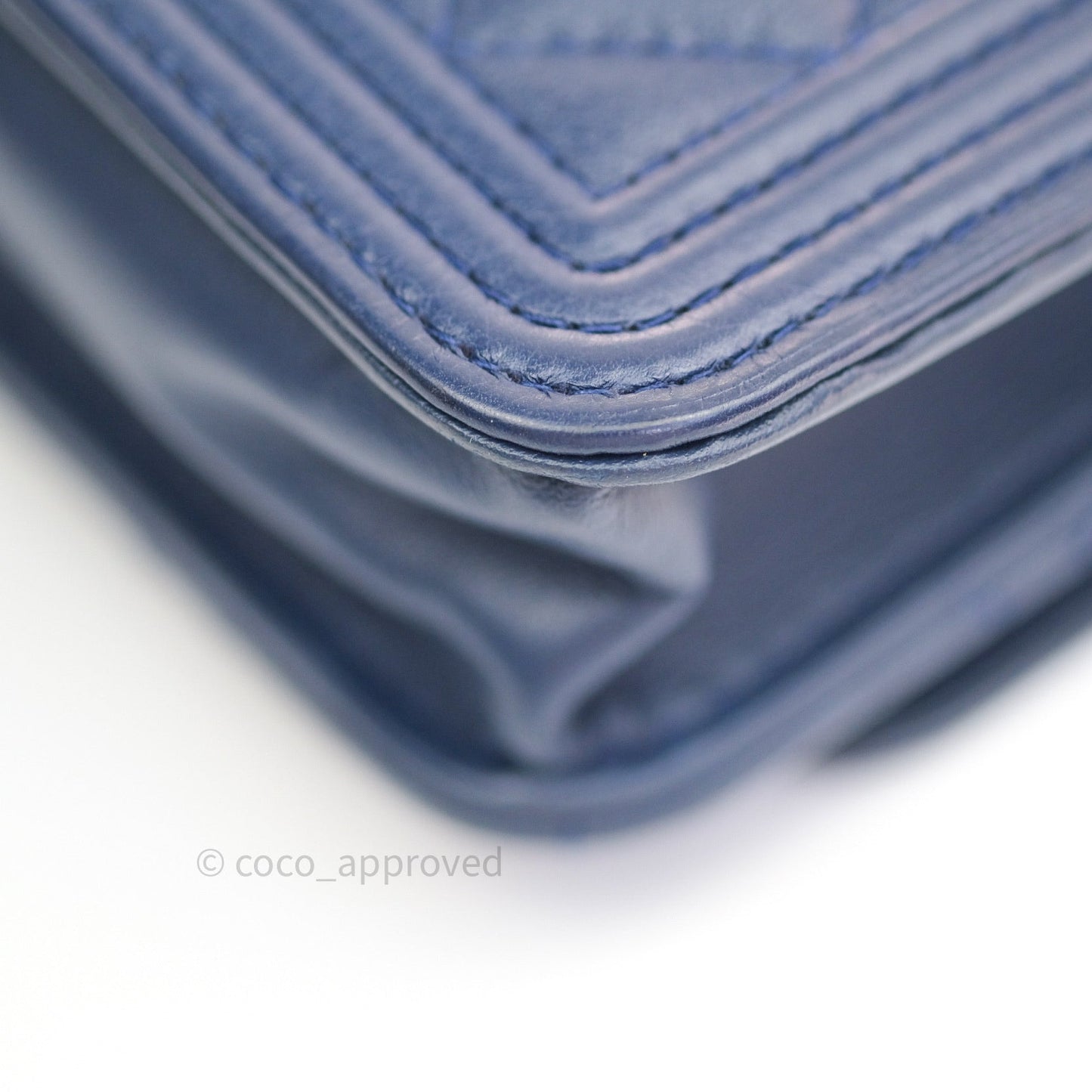 Chanel Quilted Boy Wallet on Chain WOC Blue Grained Calfskin Ruthenium Hardware