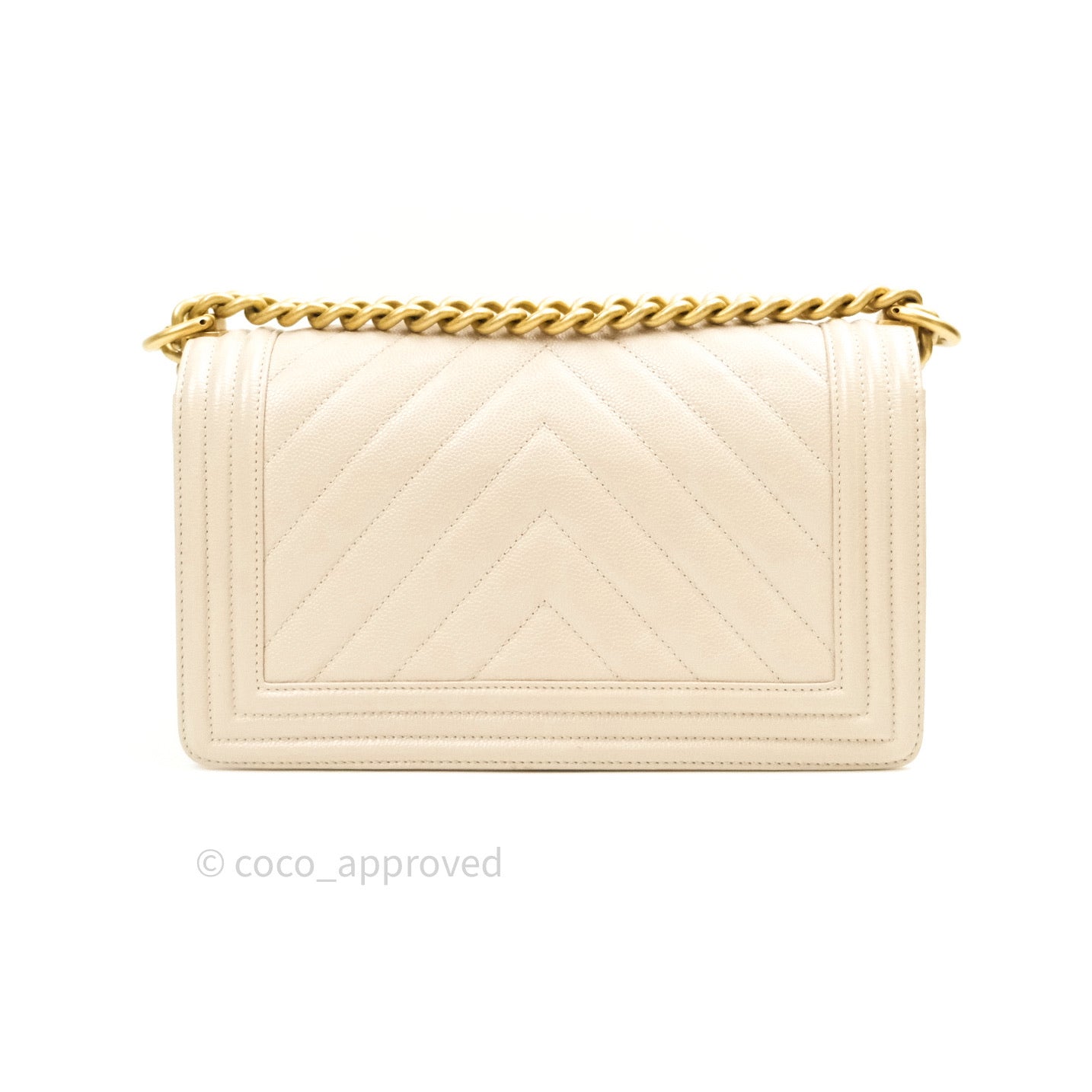 Chanel Boy Chevron Medium Beige Caviar Gold Hardware