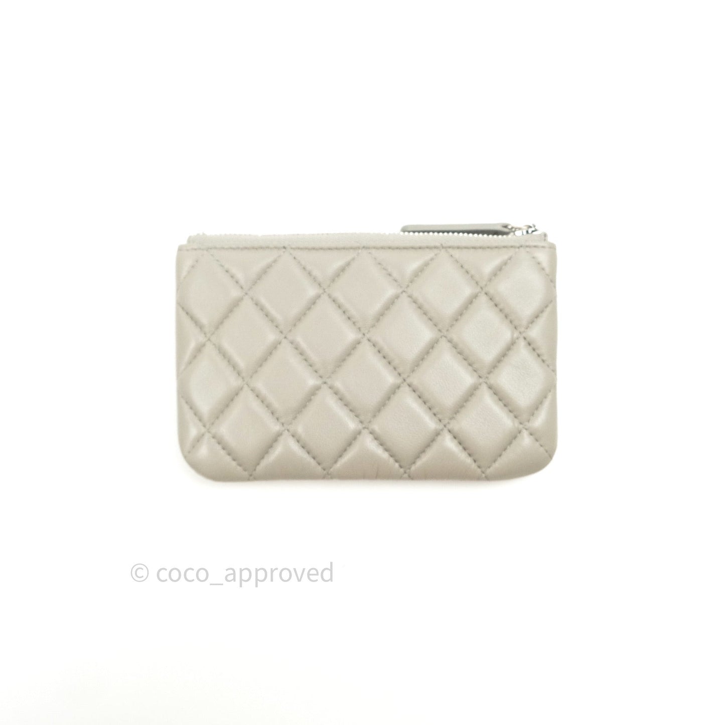 Chanel Quilted Mini O Case Grey Lambskin Silver Hardware