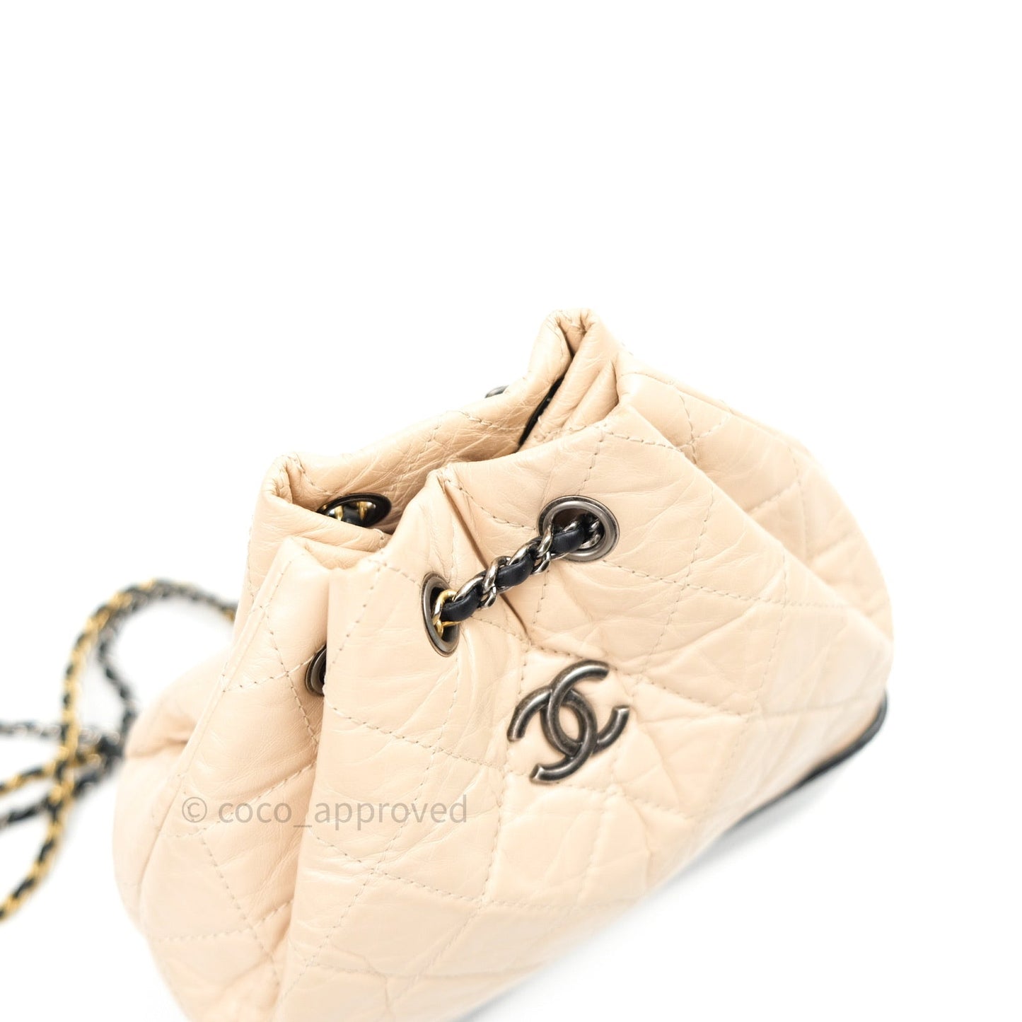 Chanel Gabrielle Backpack Black Aged Calfskin Small Beige Black