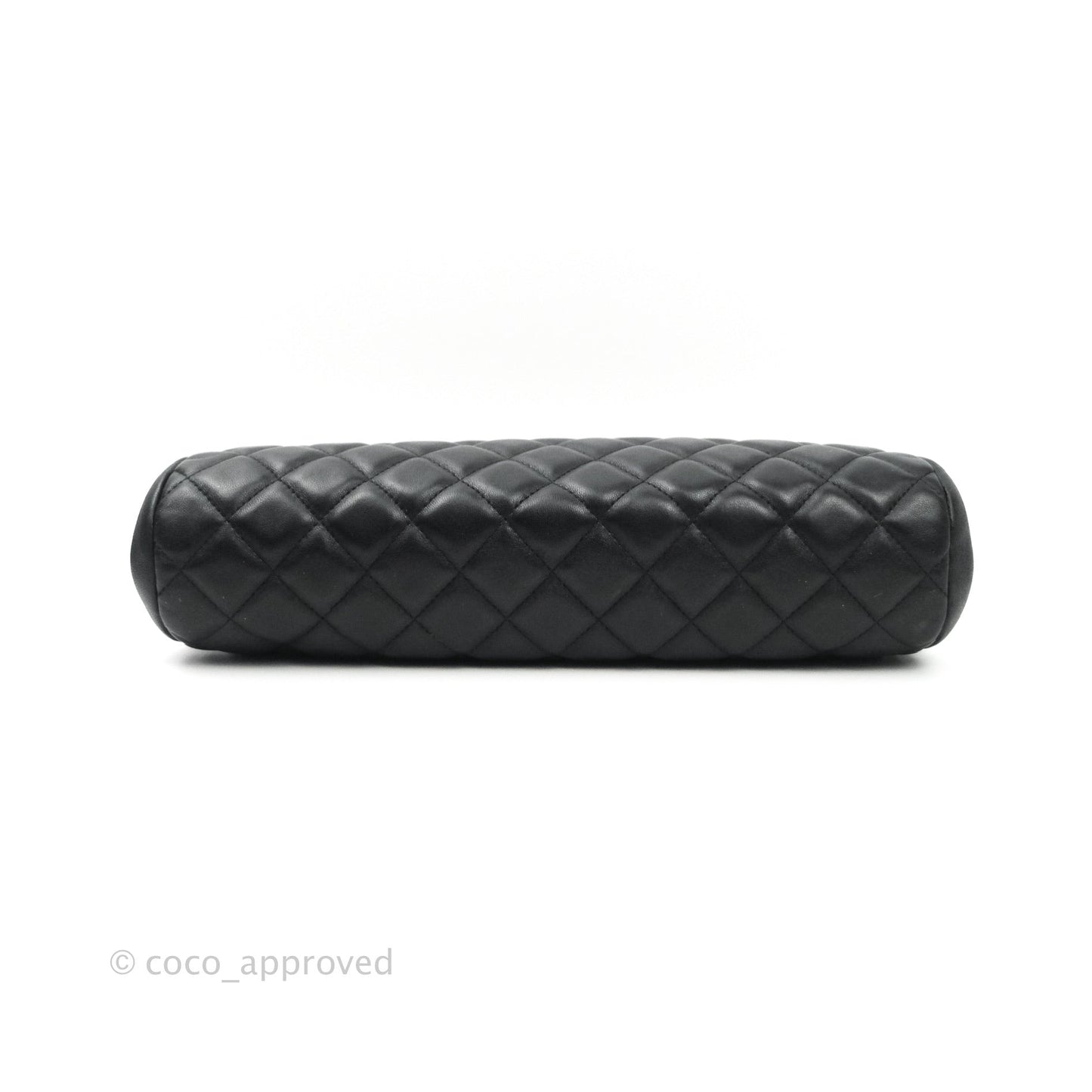 Chanel Quilted Timeless Kisslock Clutch Black Lambskin Silver Hardware