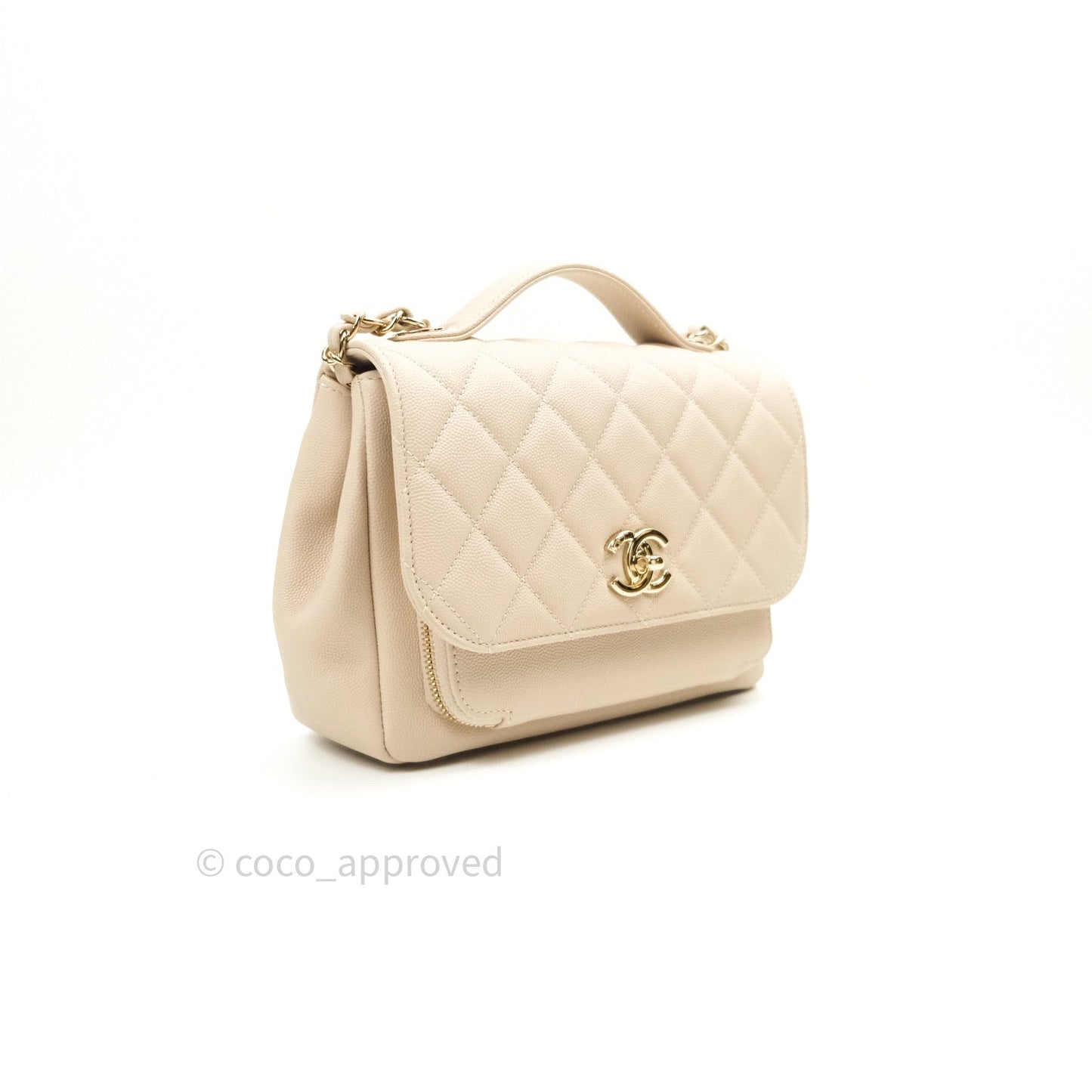 Chanel Quilted Medium Business Affinity Flap Beige Caviar Light Gold Hardware