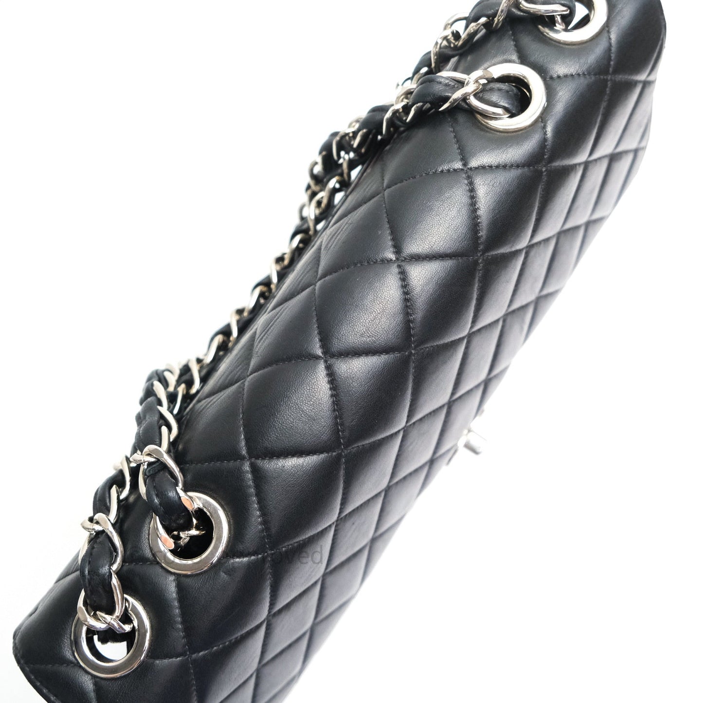 Chanel Classic Vintage Jumbo Single Flap Black Lambskin Silver Hardware