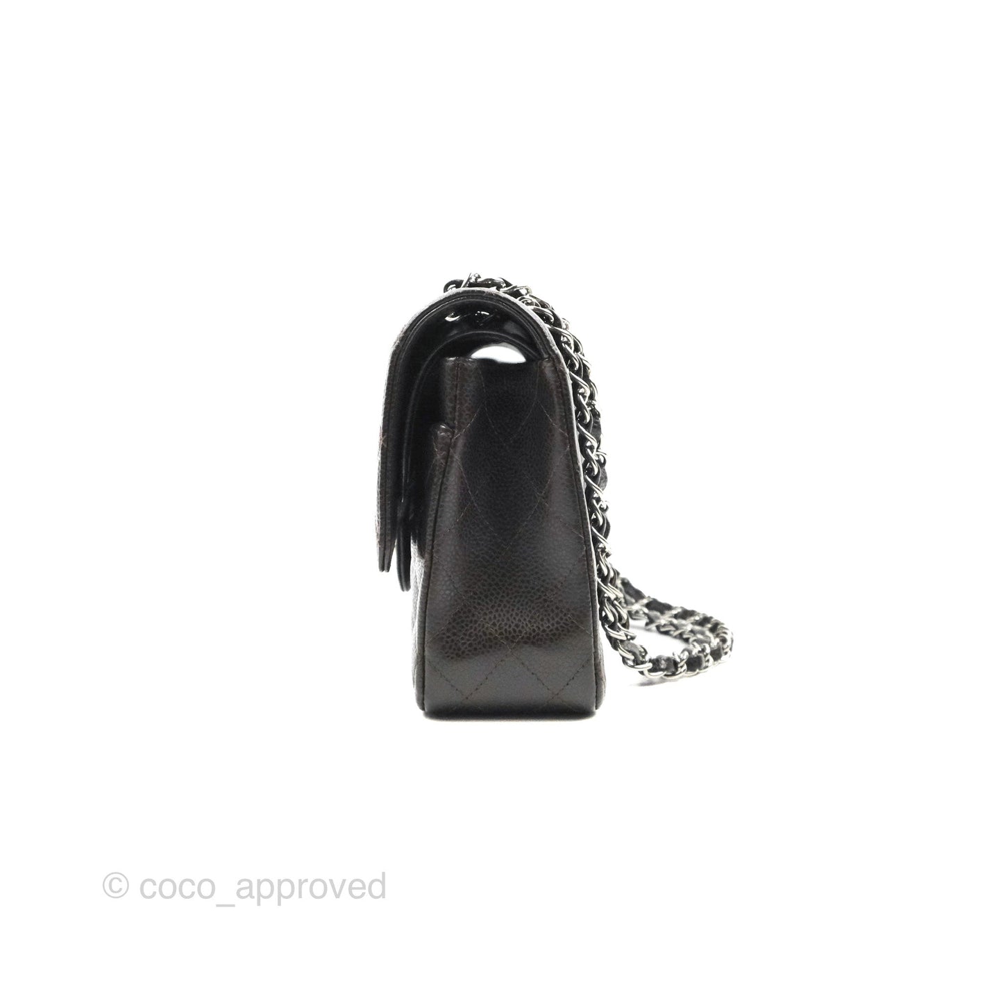 Chanel Classic M/L Medium Flap Quilted Dark Chocolate Brown Caviar Silver Hardware