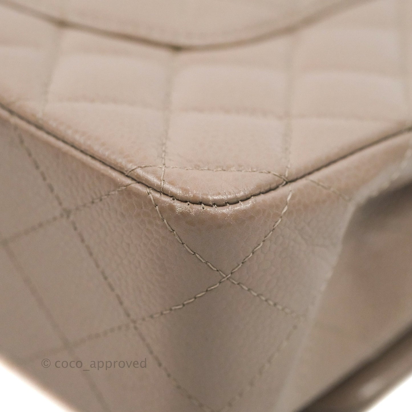 Chanel Classic M/L Medium Flap Quilted Taupe Grey Caviar Silver Hardware