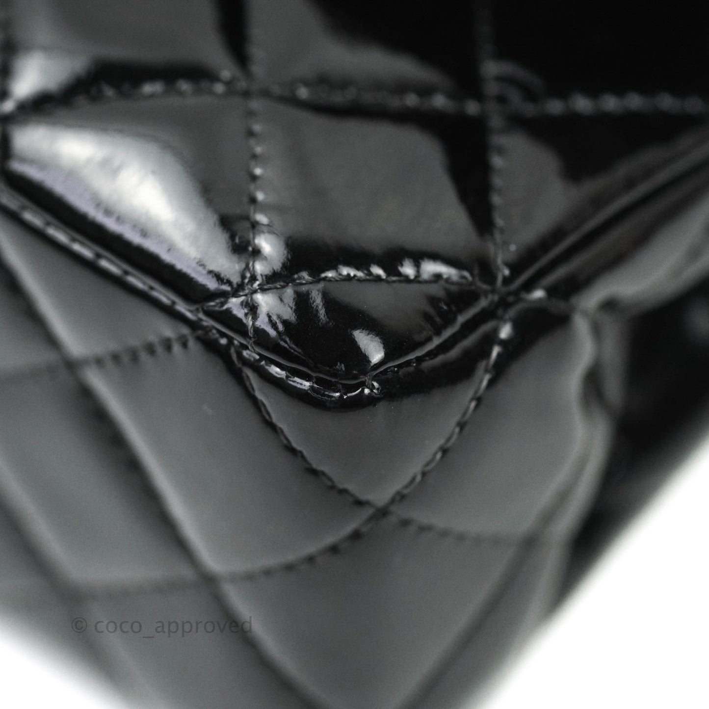 Chanel Classic M/L Medium Double Flap Bag Black Patent Silver Hardware