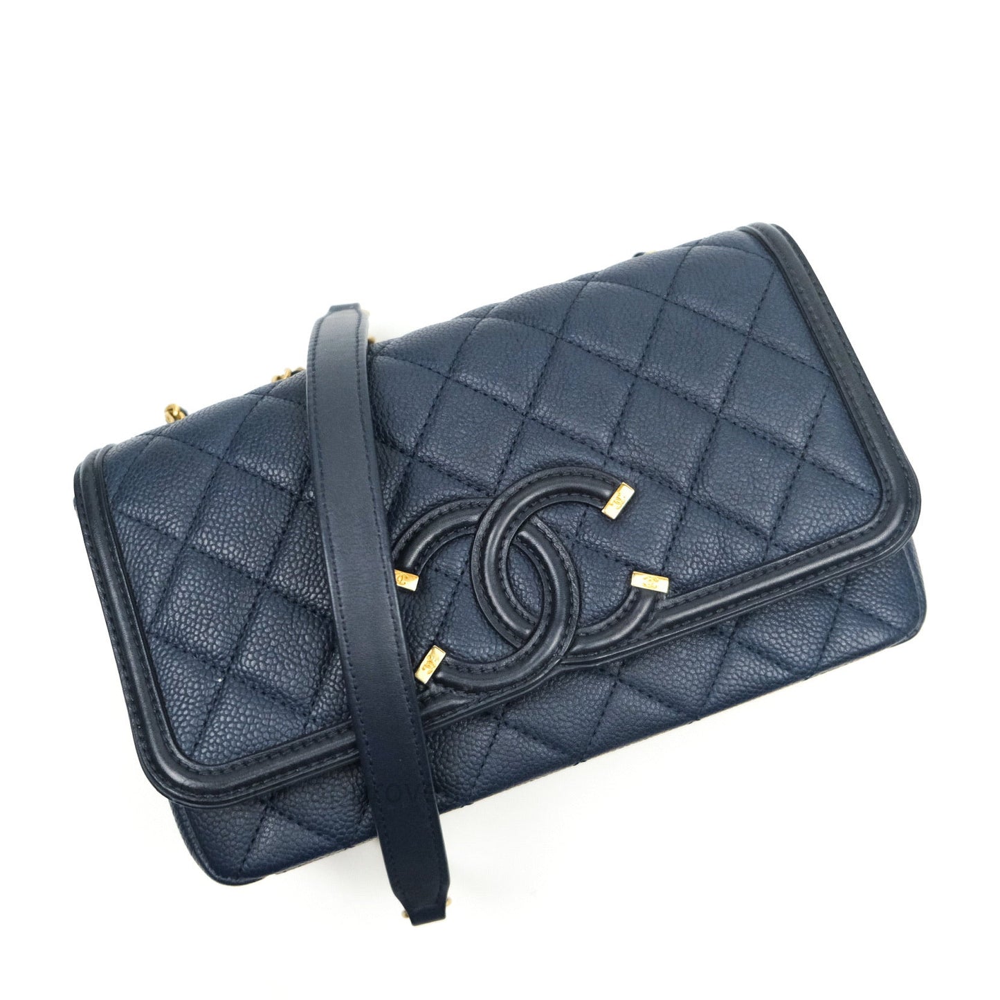 Chanel Caviar Quilted Small CC Filigree Flap Navy Black
