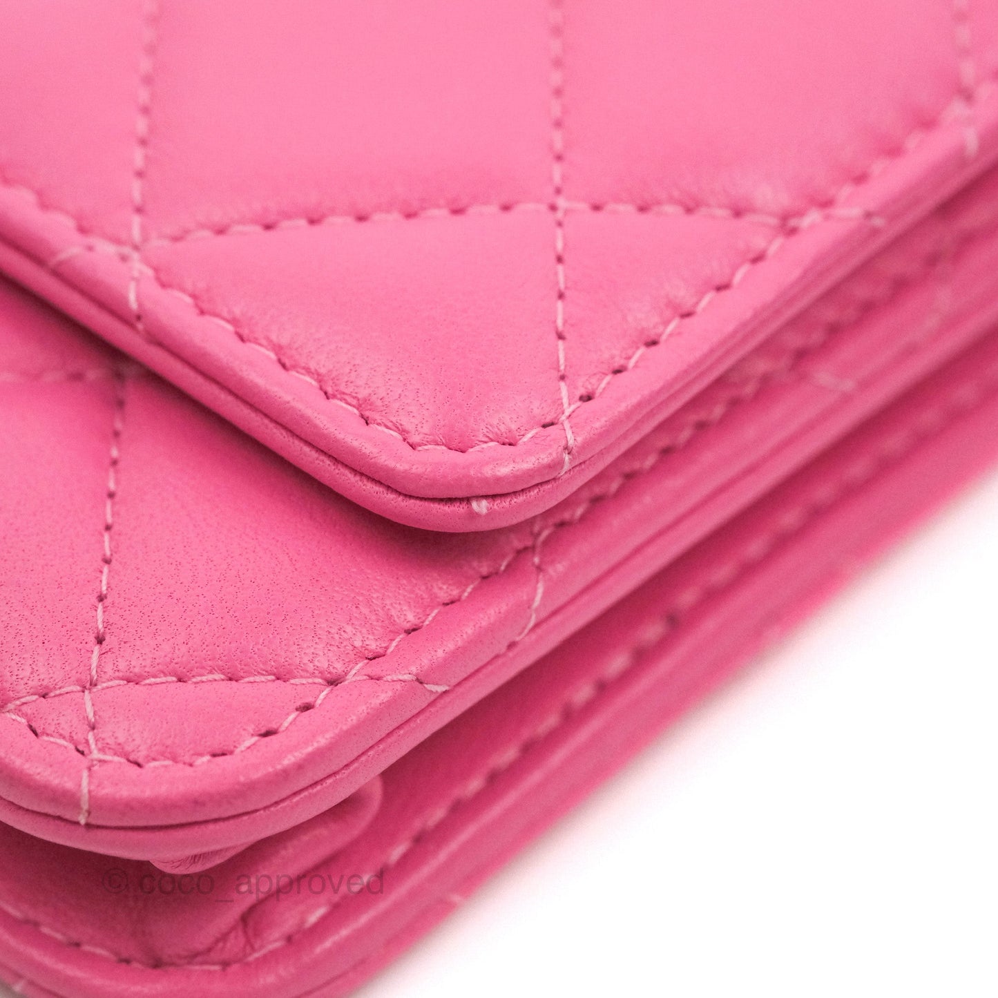 Chanel Quilted Pearl Crush Wallet on Chain WOC Pink Lambskin Aged Gold Hardware