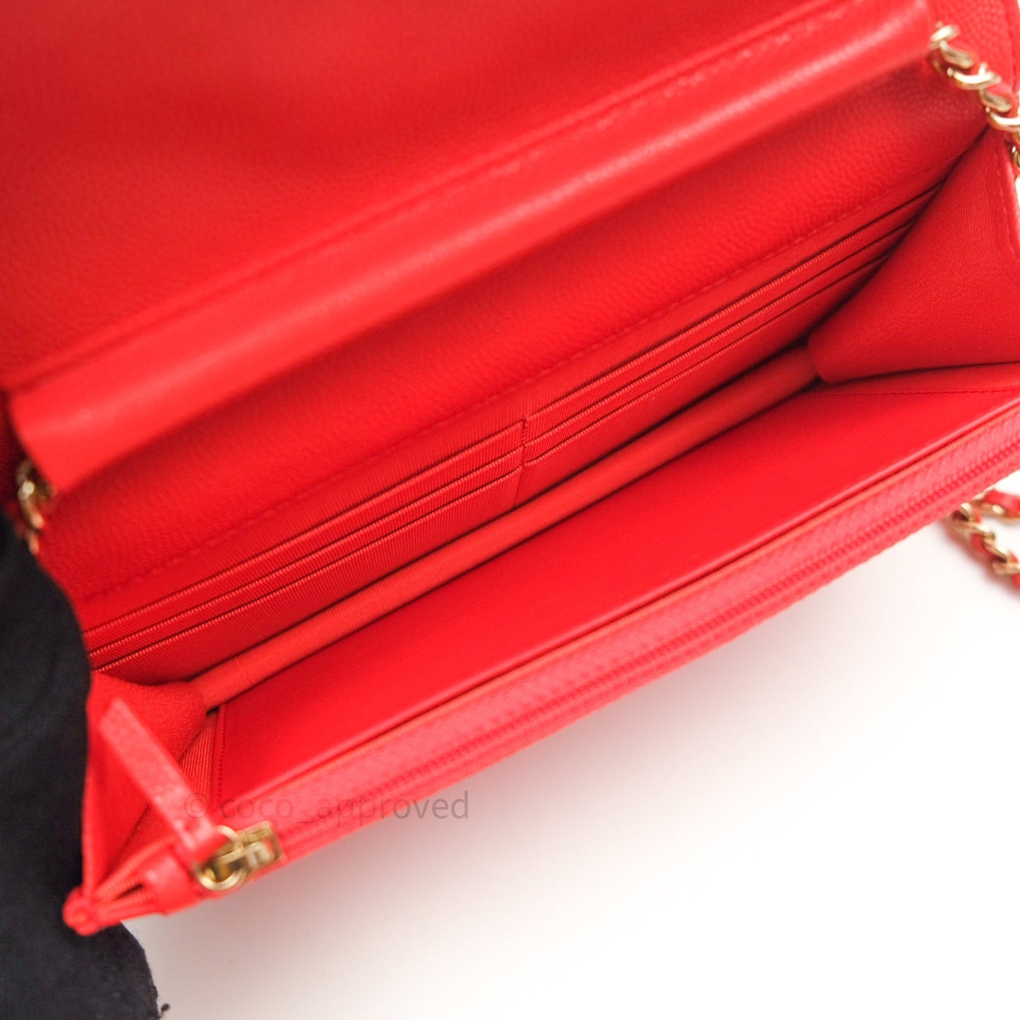 Chanel Quilted Wallet on Chain WOC Brick Red Caviar Gold Hardware