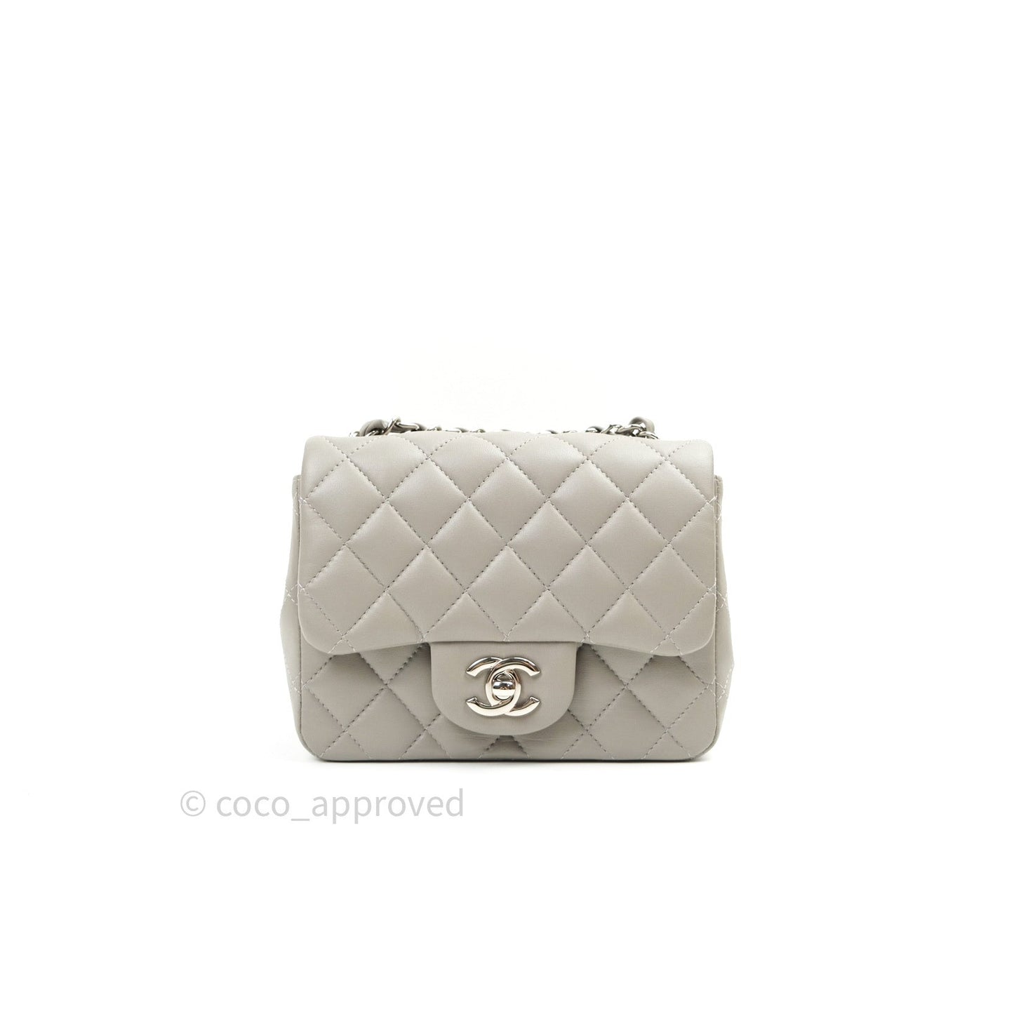 Chanel Mini Square Grey Lambskin Silver Hardware 19B