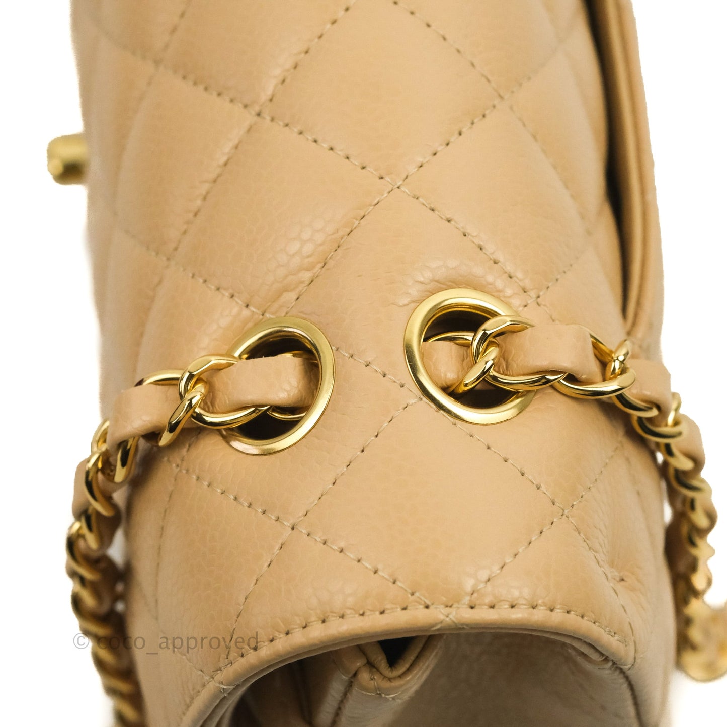 Chanel Classic M/L Medium Flap Quilted Beige Caviar Gold Hardware
