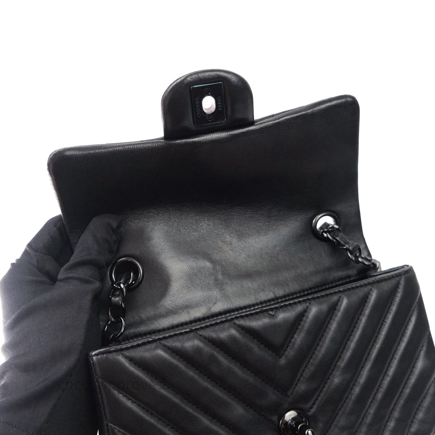 Chanel Quilted Mini Rectangular Black Chevron Lambskin So Black Hardware