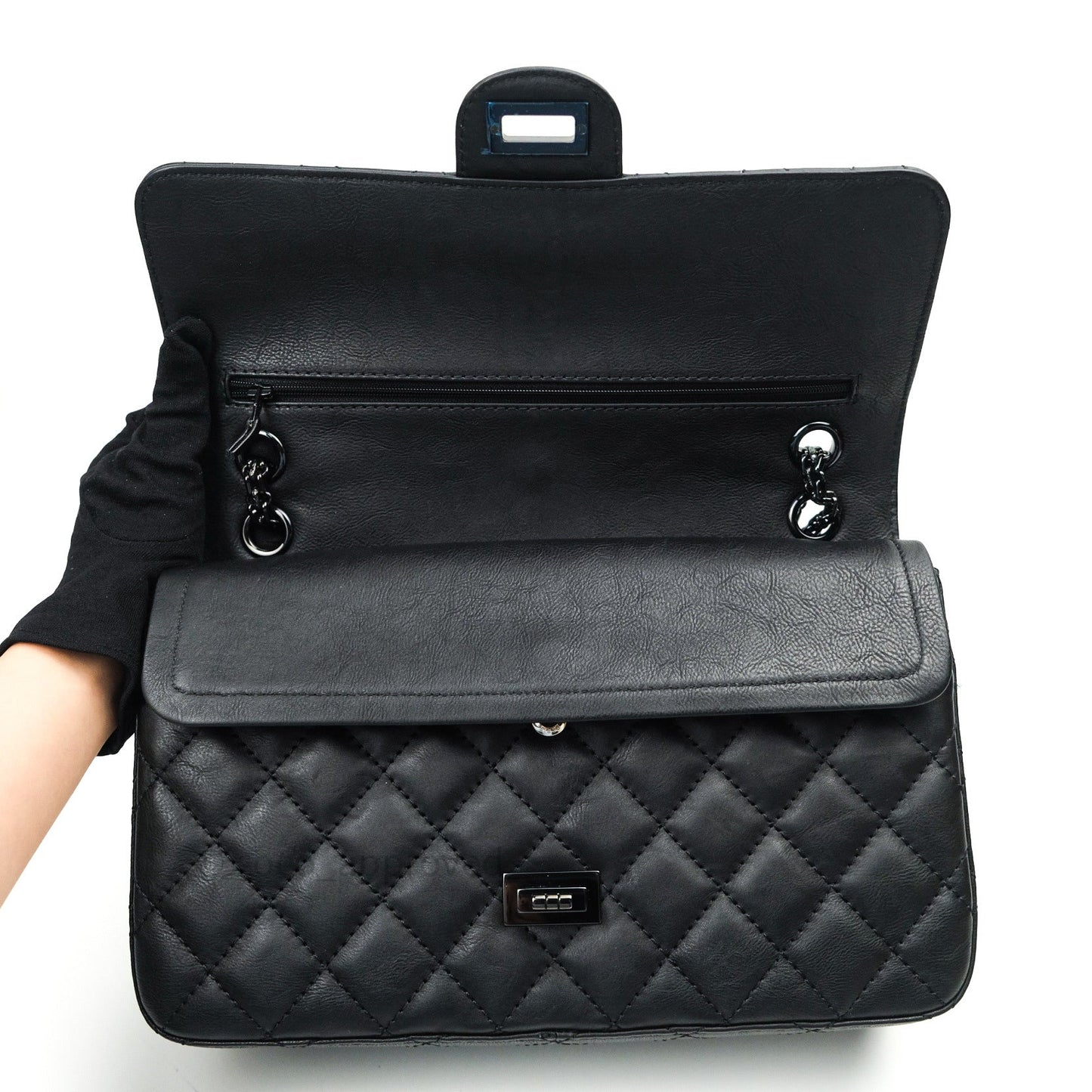 Chanel 2.55 Quilted Reissue 226 Double Flap So Black Crumpled Calfskin
