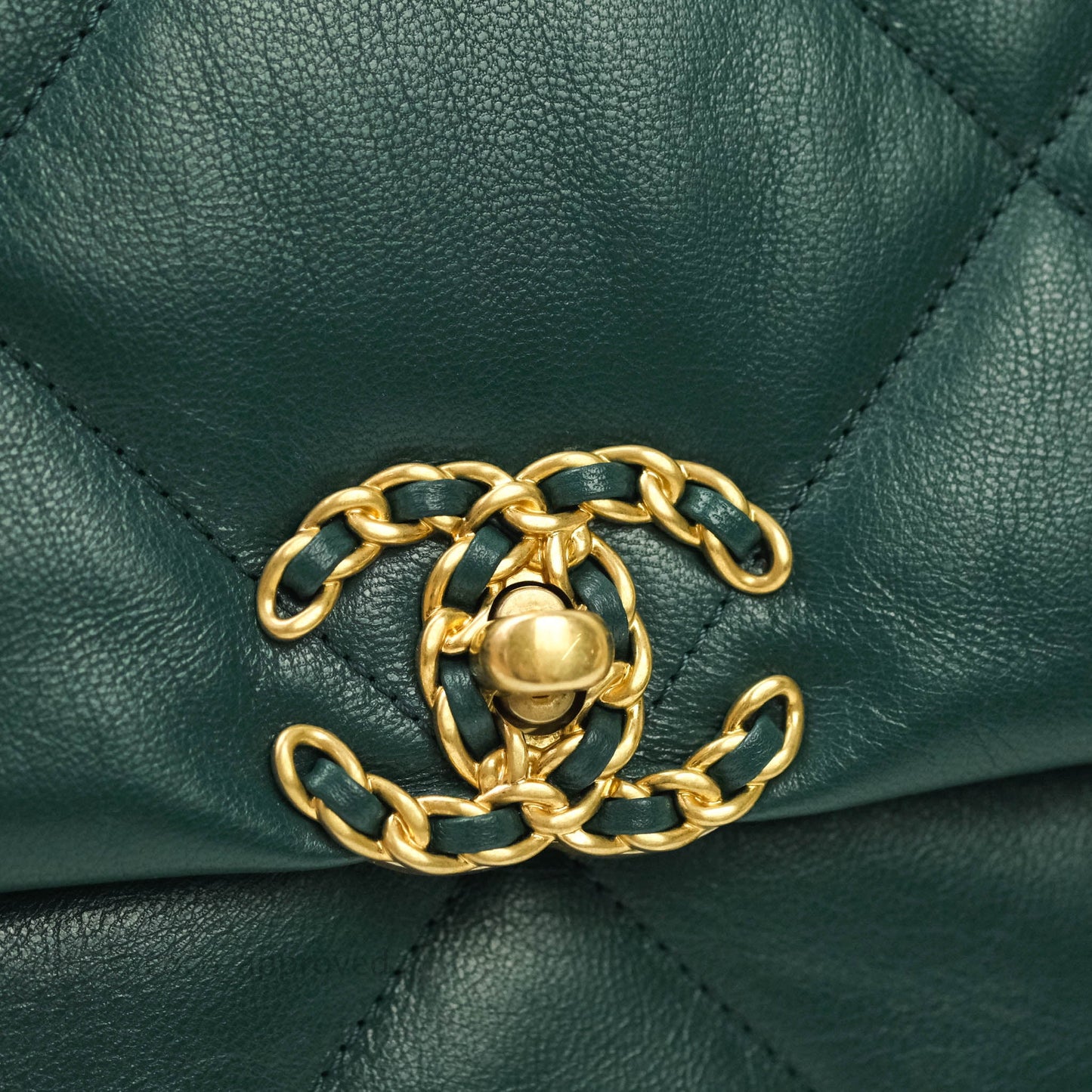 Chanel 19 Medium Dark Green Mixed Hardware Goatskin
