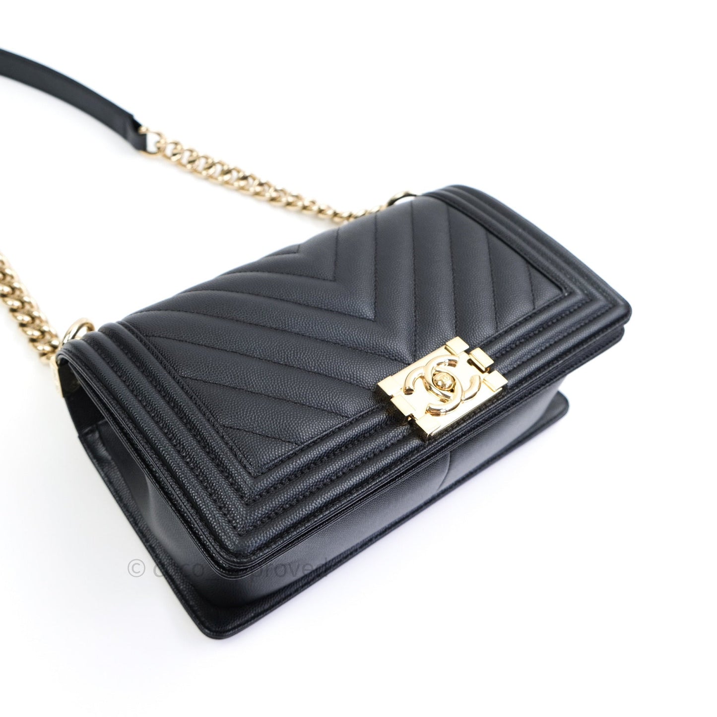 Chanel Boy Chevron Medium Black Caviar Gold Hardware