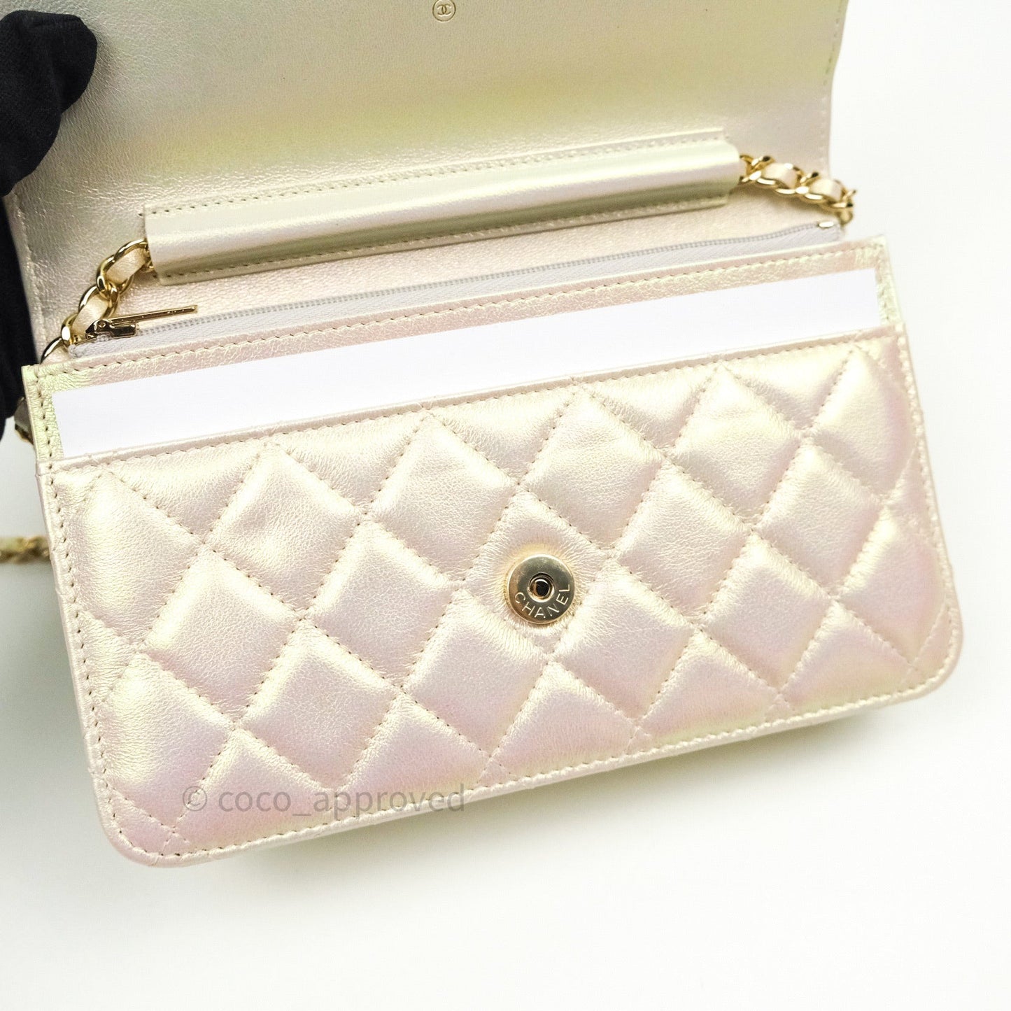 Chanel Quilted Wallet on Chain WOC Iridescent Ivory Gold Hardware 20A