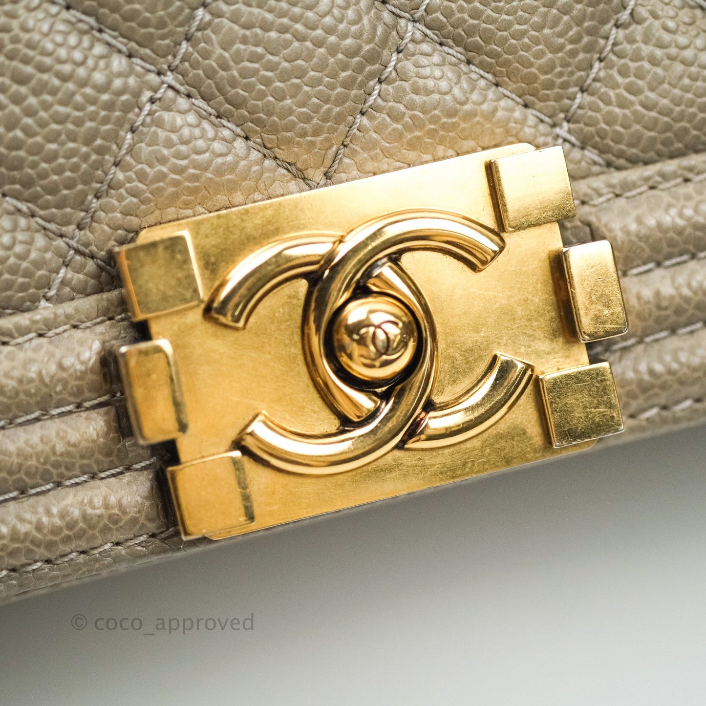Chanel Boy Quilted Medium Taupe Grey Caviar Gold Hardware 14B