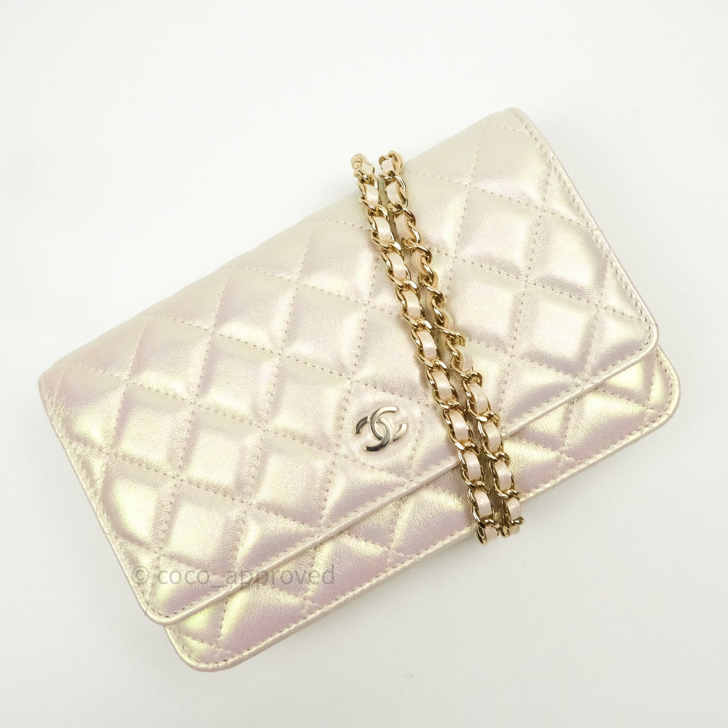 Chanel Quilted Wallet on Chain WOC Iridescent Ivory Gold Hardware 20A
