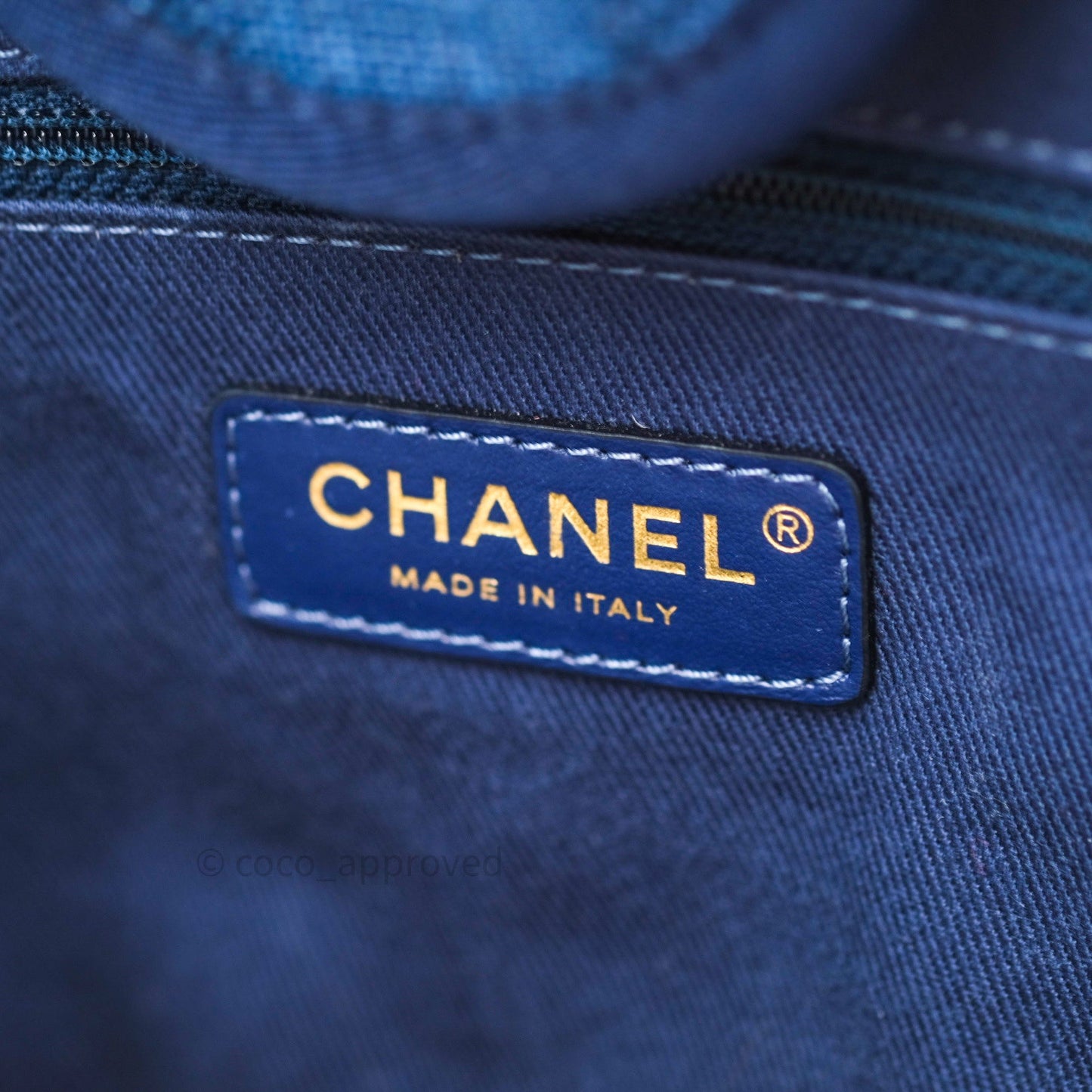 Chanel Canvas Large Deauville Tote Navy Blue Stripe 20S