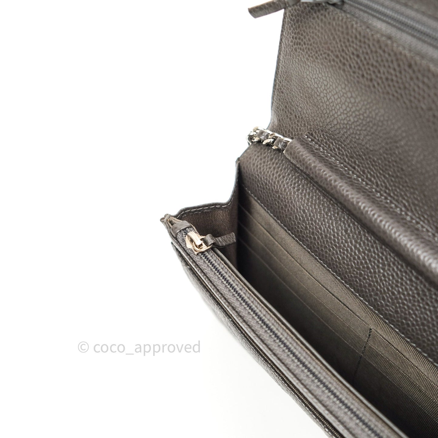 Chanel Quilted Wallet on Chain WOC Dark Grey Caviar Silver Hardware