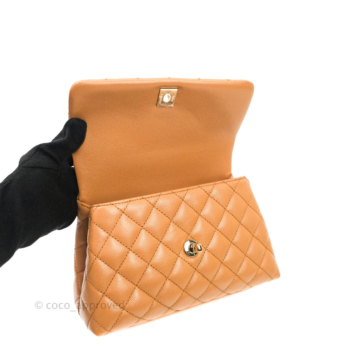 Chanel Mini Coco Handle Quilted Dark Beige Caviar Gold Hardware 21P
