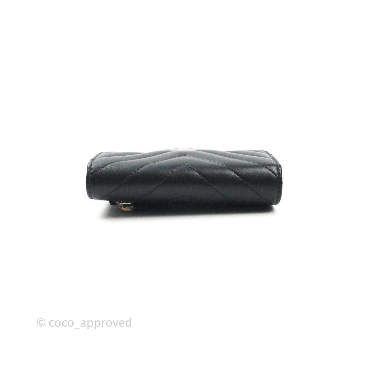 Chanel Chevron Small Compact Wallet Black Lambskin Silver Hardware